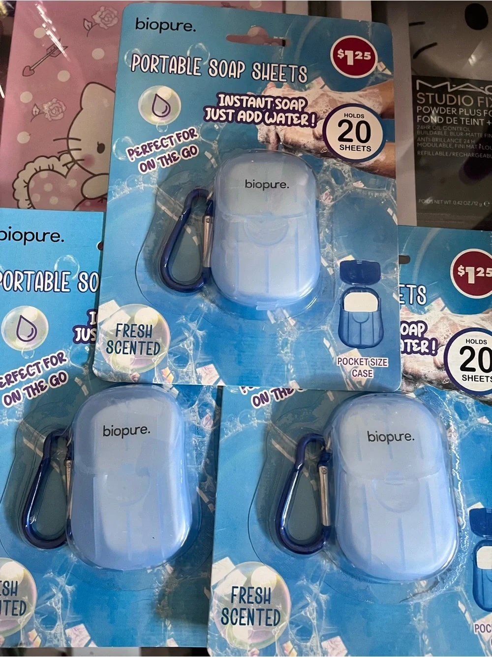 biopure Portable Soap Sheets Case - Light Blue with Blue Carabiner